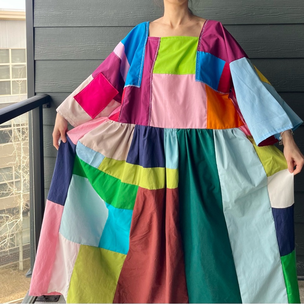 Handmade Quilted Patchwork Colorblock Dress SKU 03073